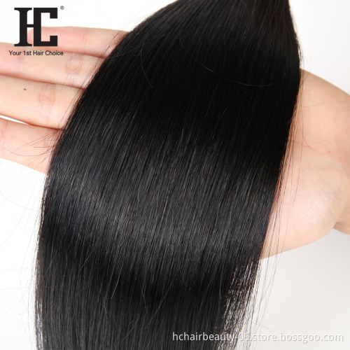 Straight Hair Bundles With 360 Frontal Non-Remy Human Hair Bundles With Closure Brazilian Hair Weave Bundles With Closure